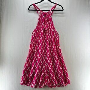 Escapada Romper Womens L One-Piece Halter Front Tie Wide Leg Lattice Pink White